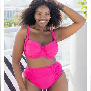 NWT LYSA Shazia Top Rouched High Rise Bottom Pink Bikini Set 3X